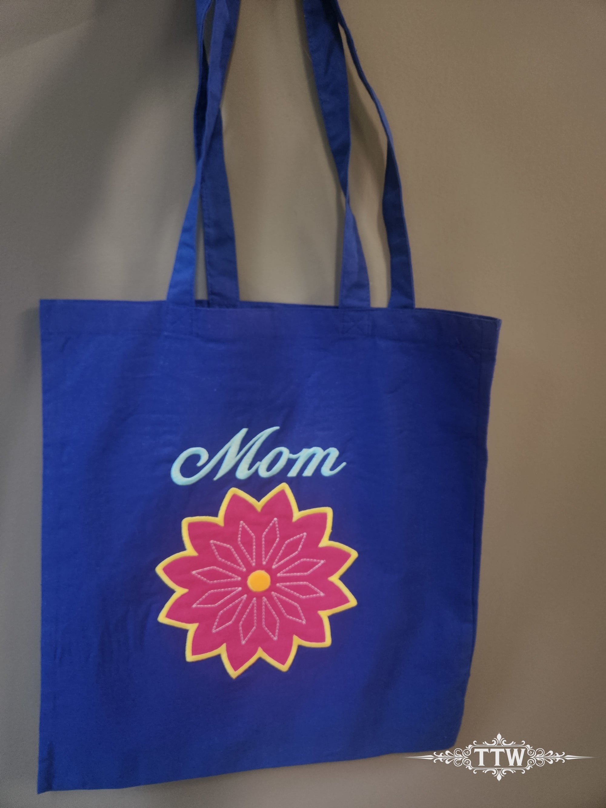 Mom Applique Flower Tote Bag