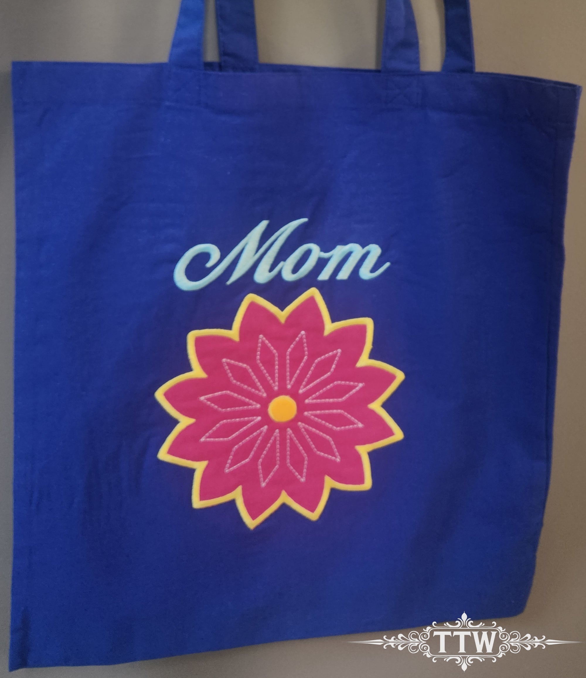 Mom Applique Flower Tote Bag